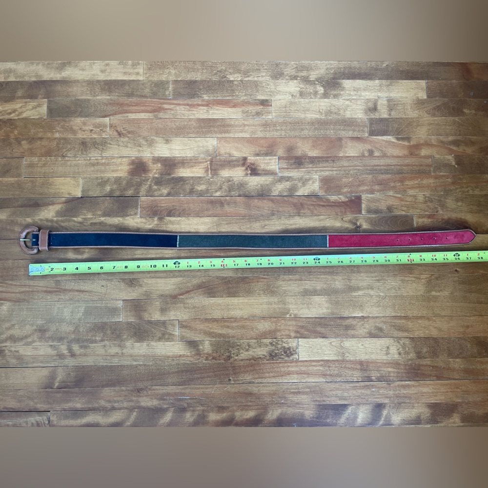 Women’s Two-Tone Suede and Leather Belt in Red & Navy - Picture 4 of 4